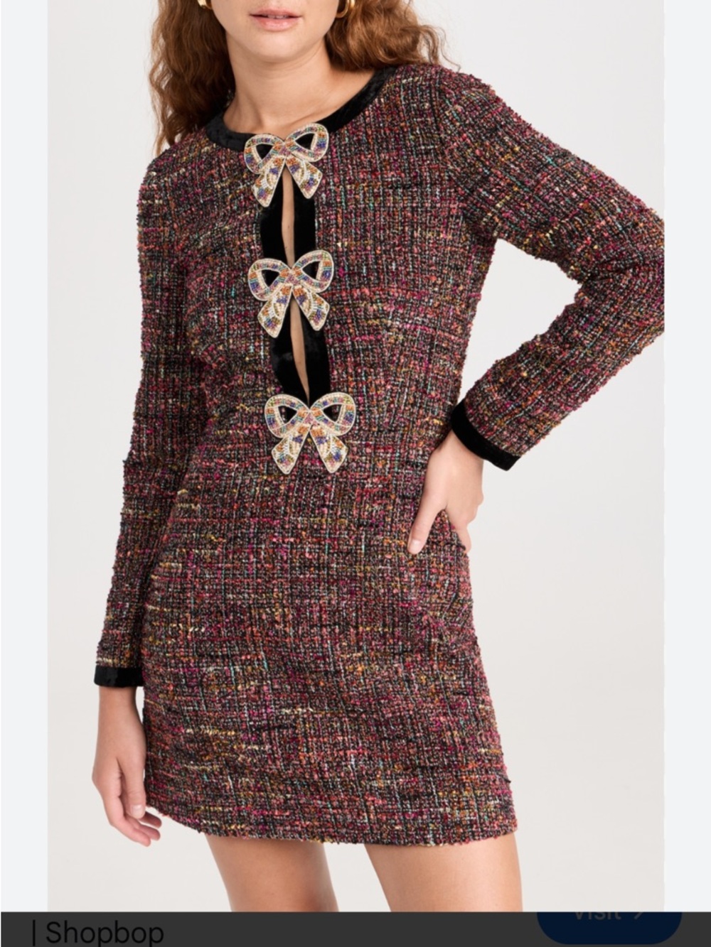 Saloni Camille Tweed Bow-Embellished Mini Dress in Multicolor